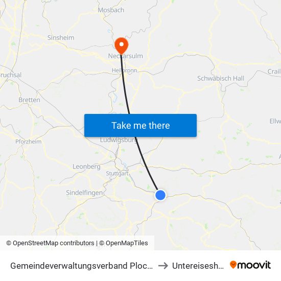 Gemeindeverwaltungsverband Plochingen to Untereisesheim map