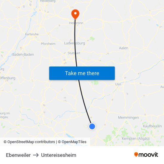 Ebenweiler to Untereisesheim map