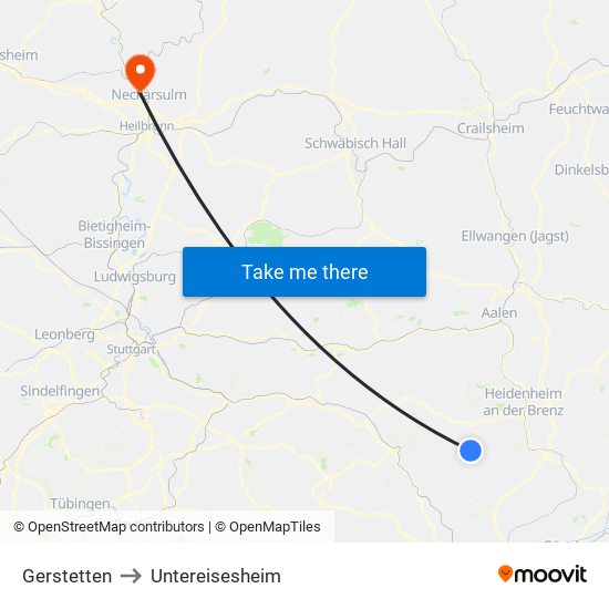 Gerstetten to Untereisesheim map