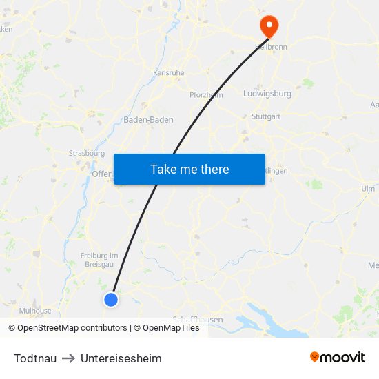 Todtnau to Untereisesheim map
