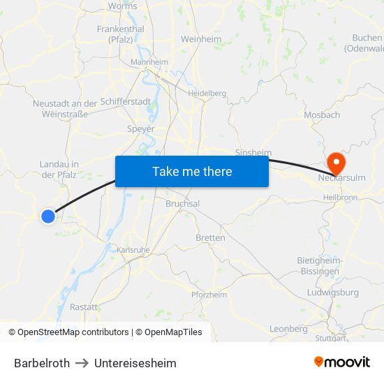 Barbelroth to Untereisesheim map