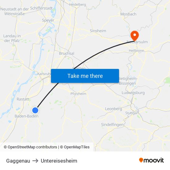 Gaggenau to Untereisesheim map