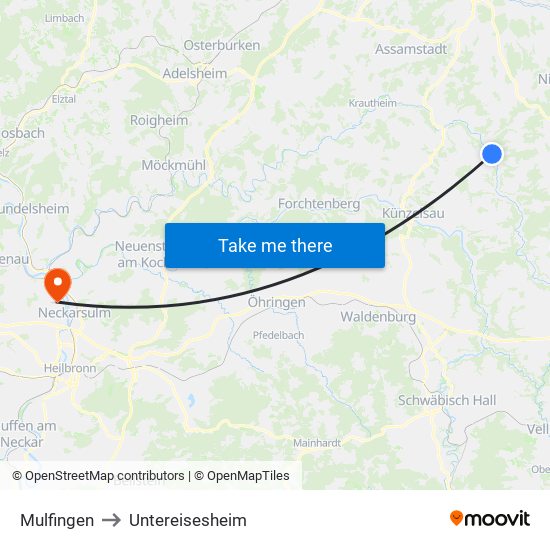 Mulfingen to Untereisesheim map