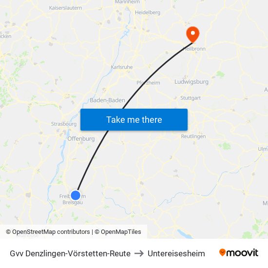 Gvv Denzlingen-Vörstetten-Reute to Untereisesheim map