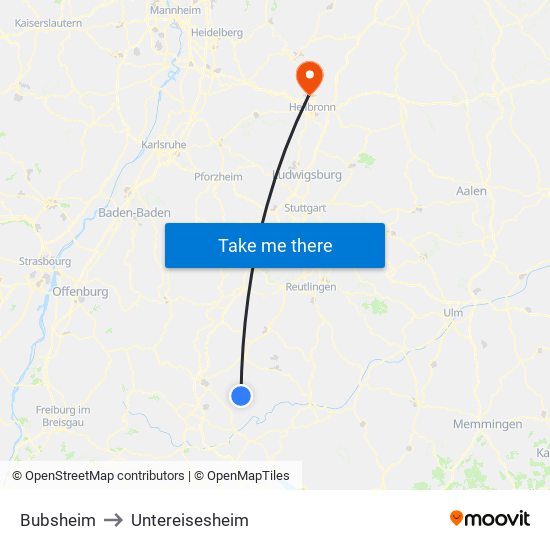 Bubsheim to Untereisesheim map