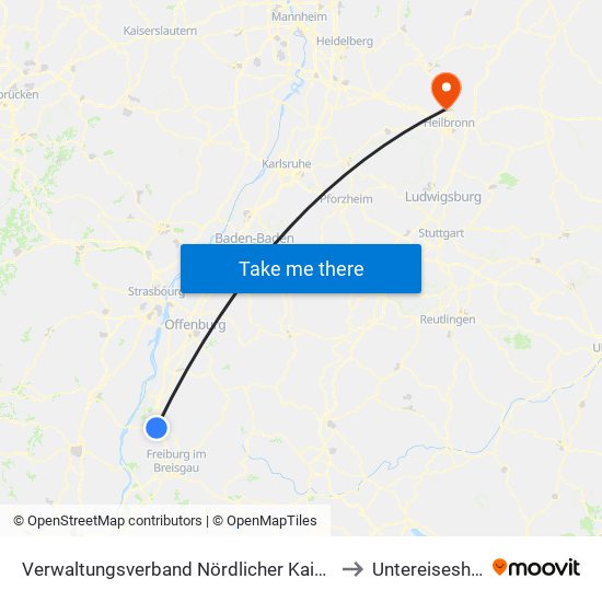 Verwaltungsverband Nördlicher Kaiserstuhl to Untereisesheim map