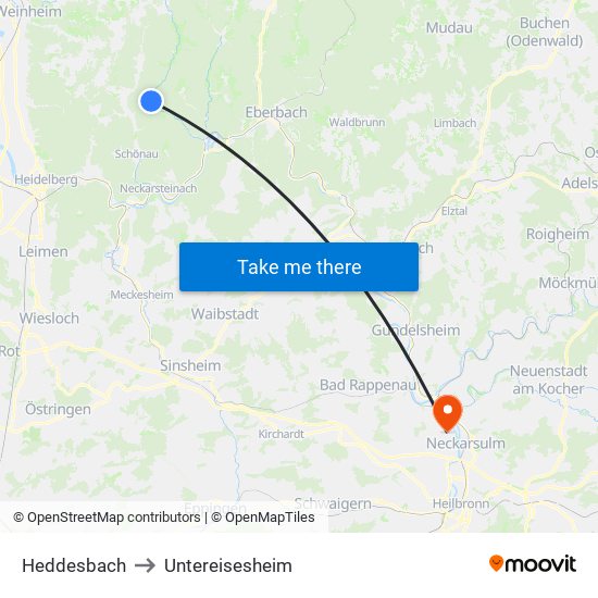 Heddesbach to Untereisesheim map