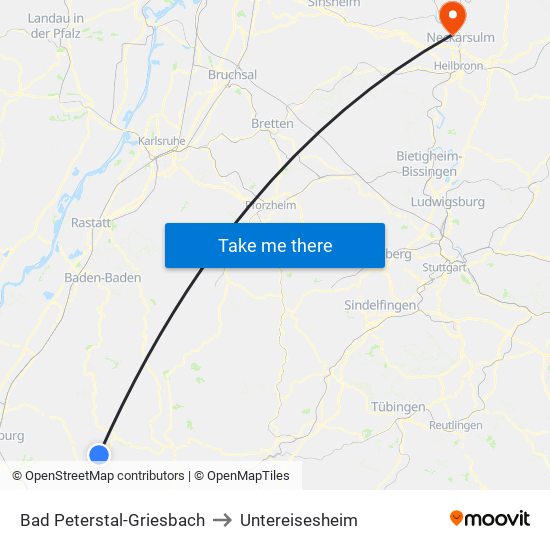 Bad Peterstal-Griesbach to Untereisesheim map