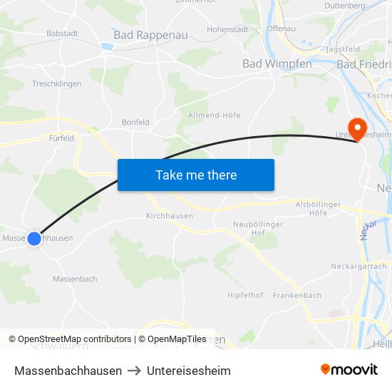 Massenbachhausen to Untereisesheim map