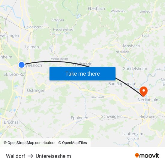 Walldorf to Untereisesheim map