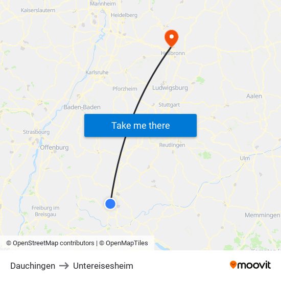 Dauchingen to Untereisesheim map