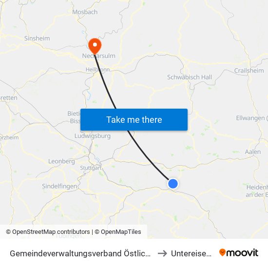 Gemeindeverwaltungsverband Östlicher Schurwald to Untereisesheim map