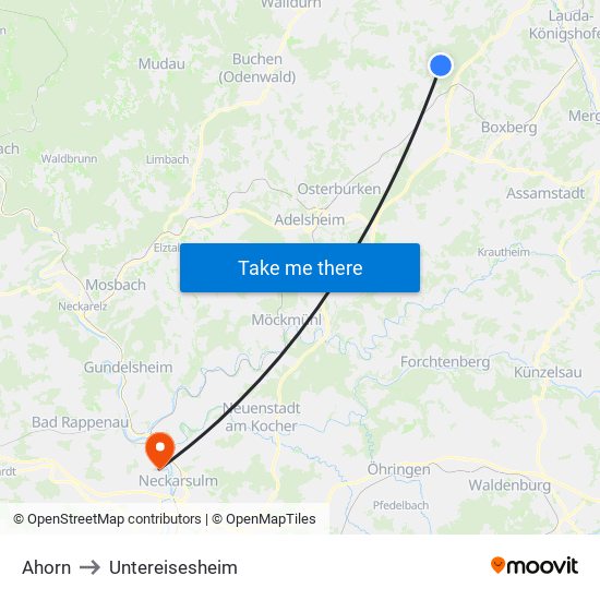 Ahorn to Untereisesheim map
