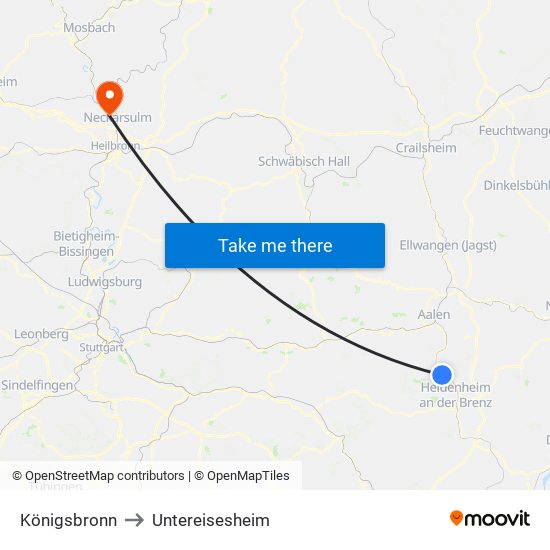 Königsbronn to Untereisesheim map