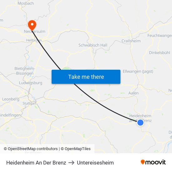 Heidenheim An Der Brenz to Untereisesheim map