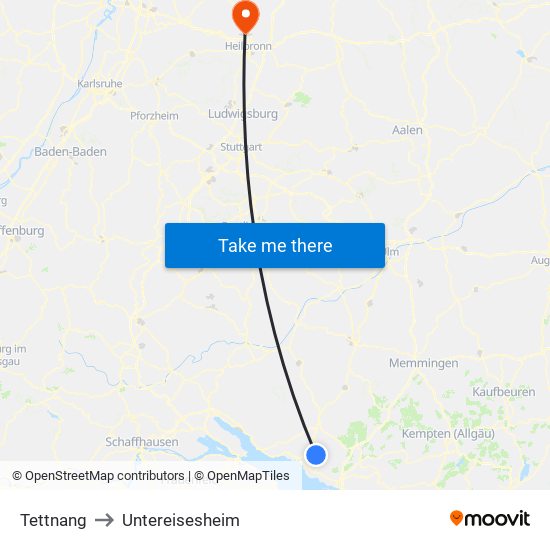 Tettnang to Untereisesheim map
