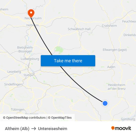 Altheim (Alb) to Untereisesheim map