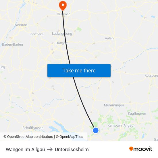 Wangen Im Allgäu to Untereisesheim map