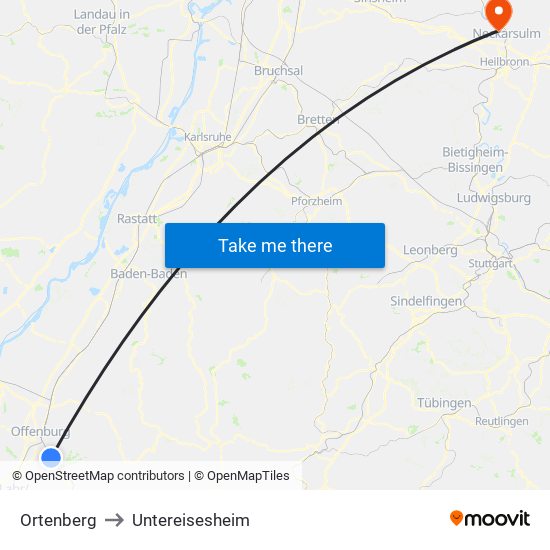 Ortenberg to Untereisesheim map