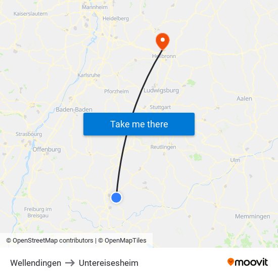 Wellendingen to Untereisesheim map