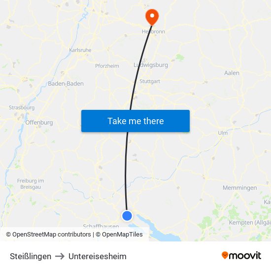 Steißlingen to Untereisesheim map