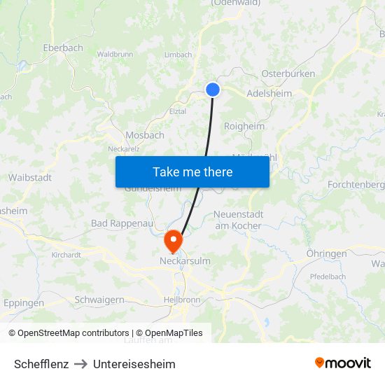 Schefflenz to Untereisesheim map