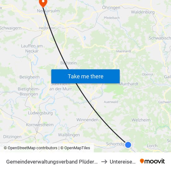 Gemeindeverwaltungsverband Plüderhausen-Urbach to Untereisesheim map