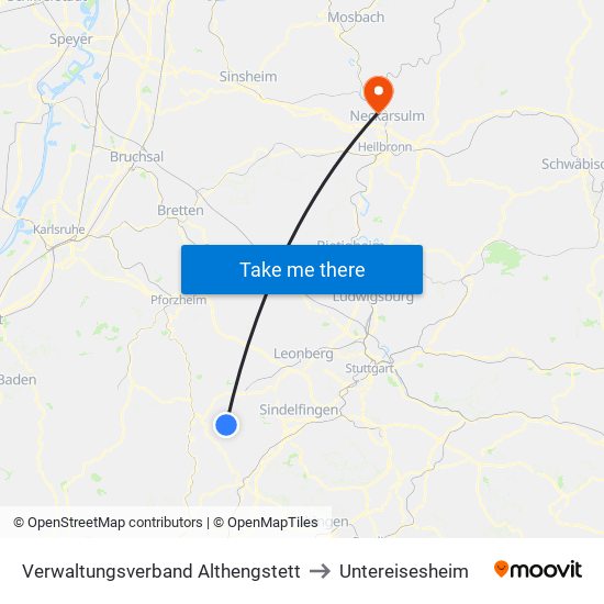 Verwaltungsverband Althengstett to Untereisesheim map