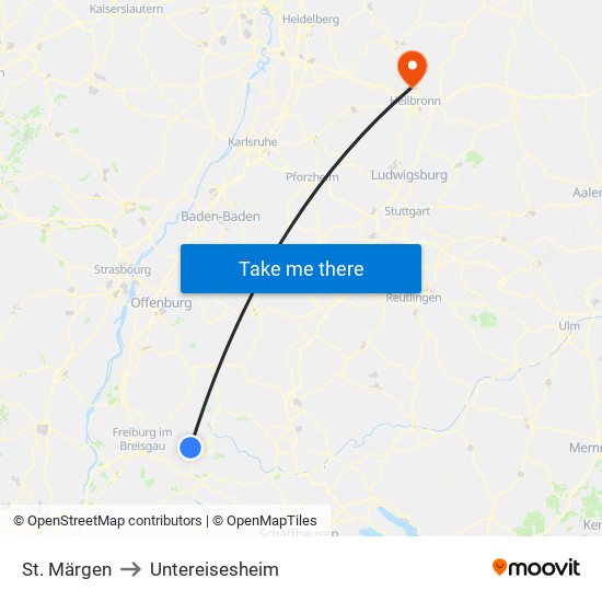 St. Märgen to Untereisesheim map
