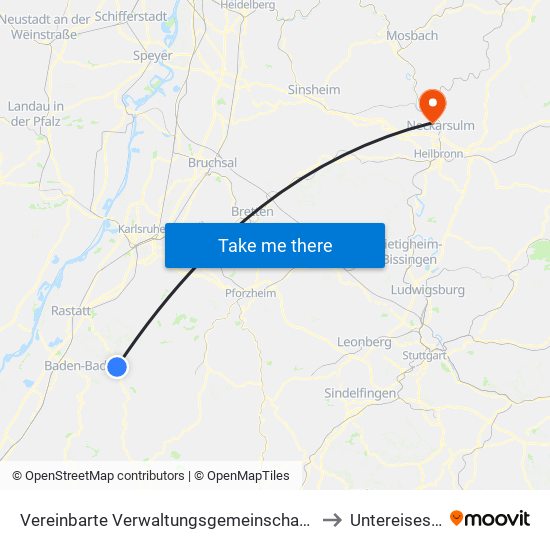 Vereinbarte Verwaltungsgemeinschaft Gernsbach to Untereisesheim map
