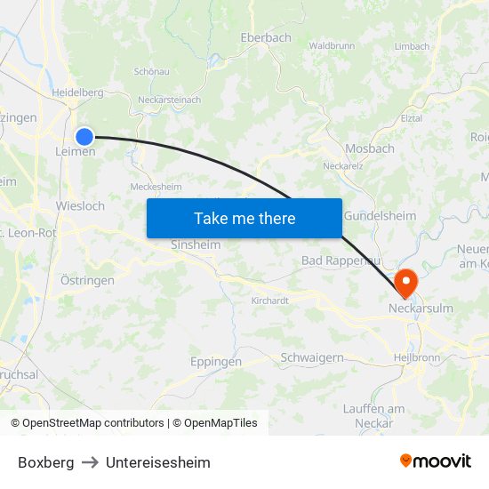 Boxberg to Untereisesheim map