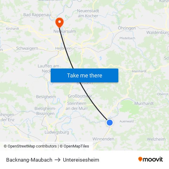 Backnang-Maubach to Untereisesheim map