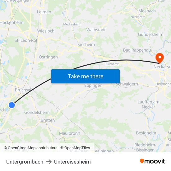 Untergrombach to Untereisesheim map