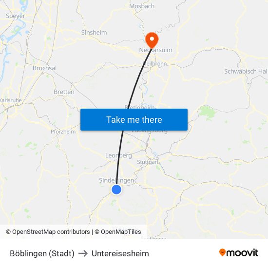 Böblingen (Stadt) to Untereisesheim map