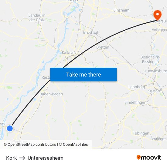 Kork to Untereisesheim map