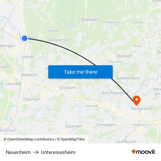 Neuenheim to Untereisesheim map