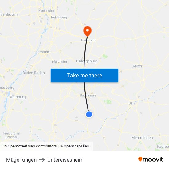 Mägerkingen to Untereisesheim map