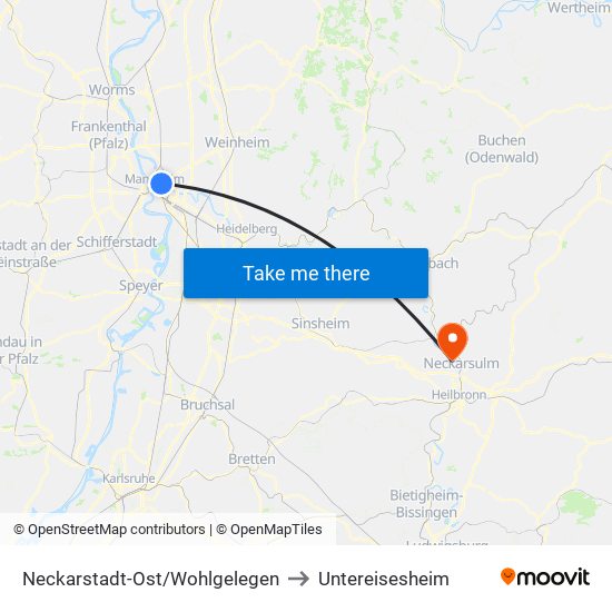 Neckarstadt-Ost/Wohlgelegen to Untereisesheim map