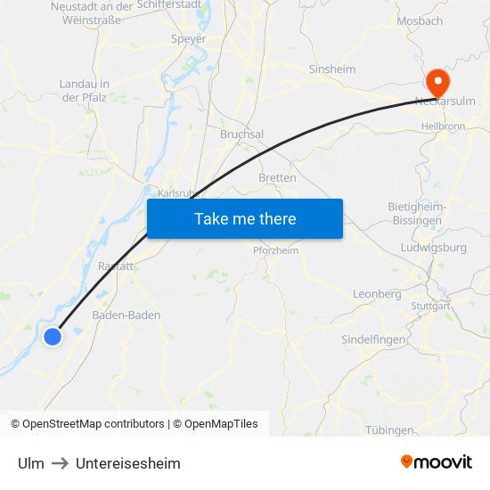 Ulm to Untereisesheim map