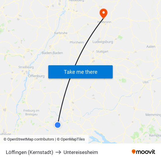 Löffingen (Kernstadt) to Untereisesheim map