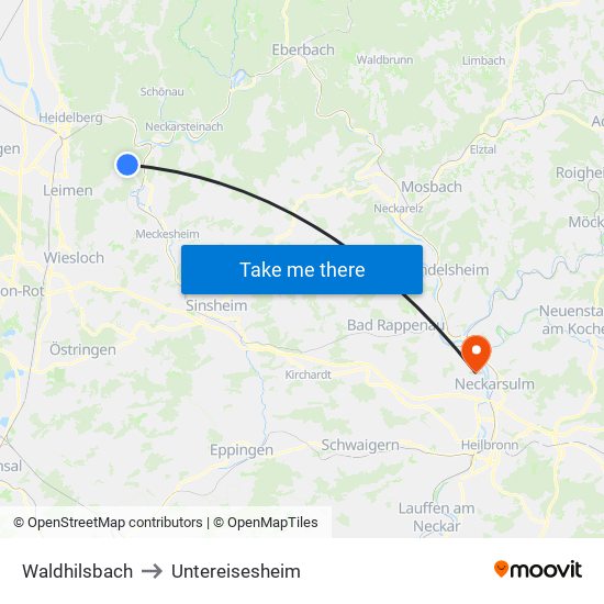 Waldhilsbach to Untereisesheim map