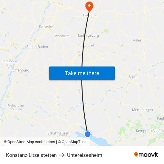 Konstanz-Litzelstetten to Untereisesheim map