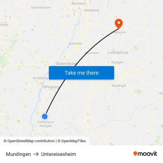 Mundingen to Untereisesheim map