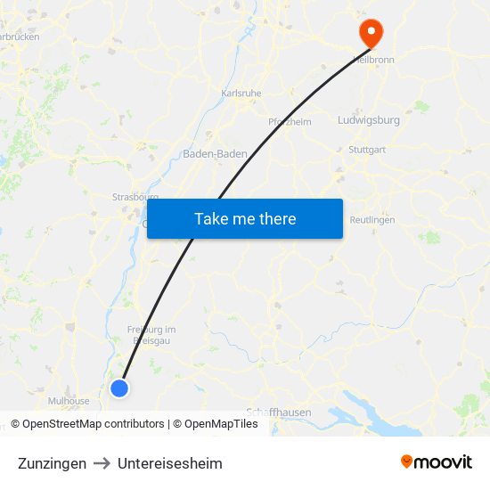 Zunzingen to Untereisesheim map