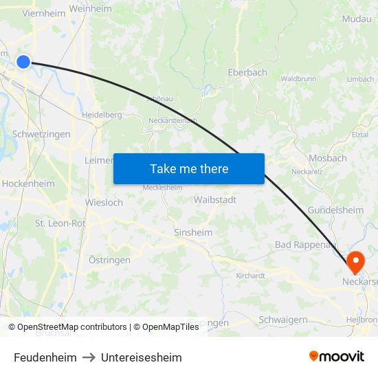 Feudenheim to Untereisesheim map