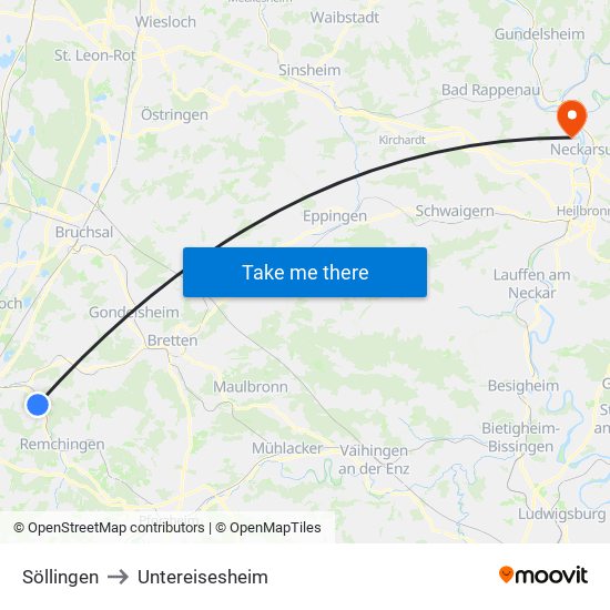 Söllingen to Untereisesheim map