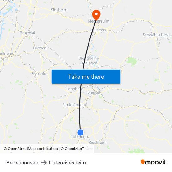Bebenhausen to Untereisesheim map