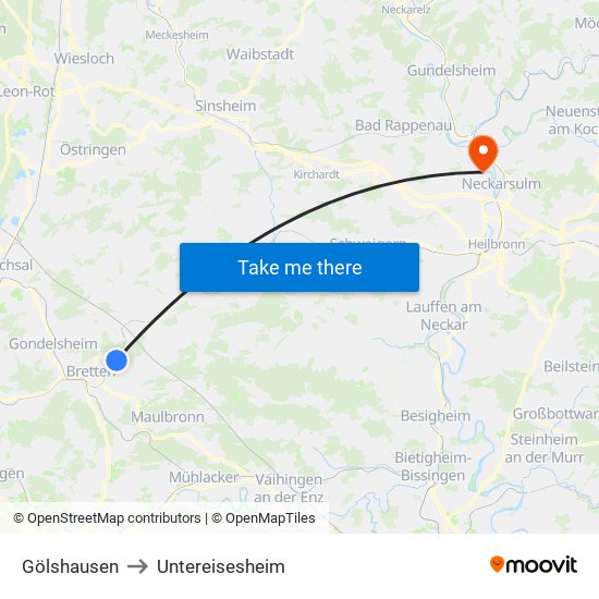 Gölshausen to Untereisesheim map