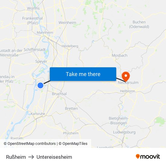 Rußheim to Untereisesheim map