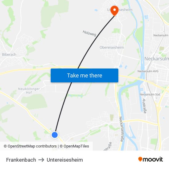 Frankenbach to Untereisesheim map